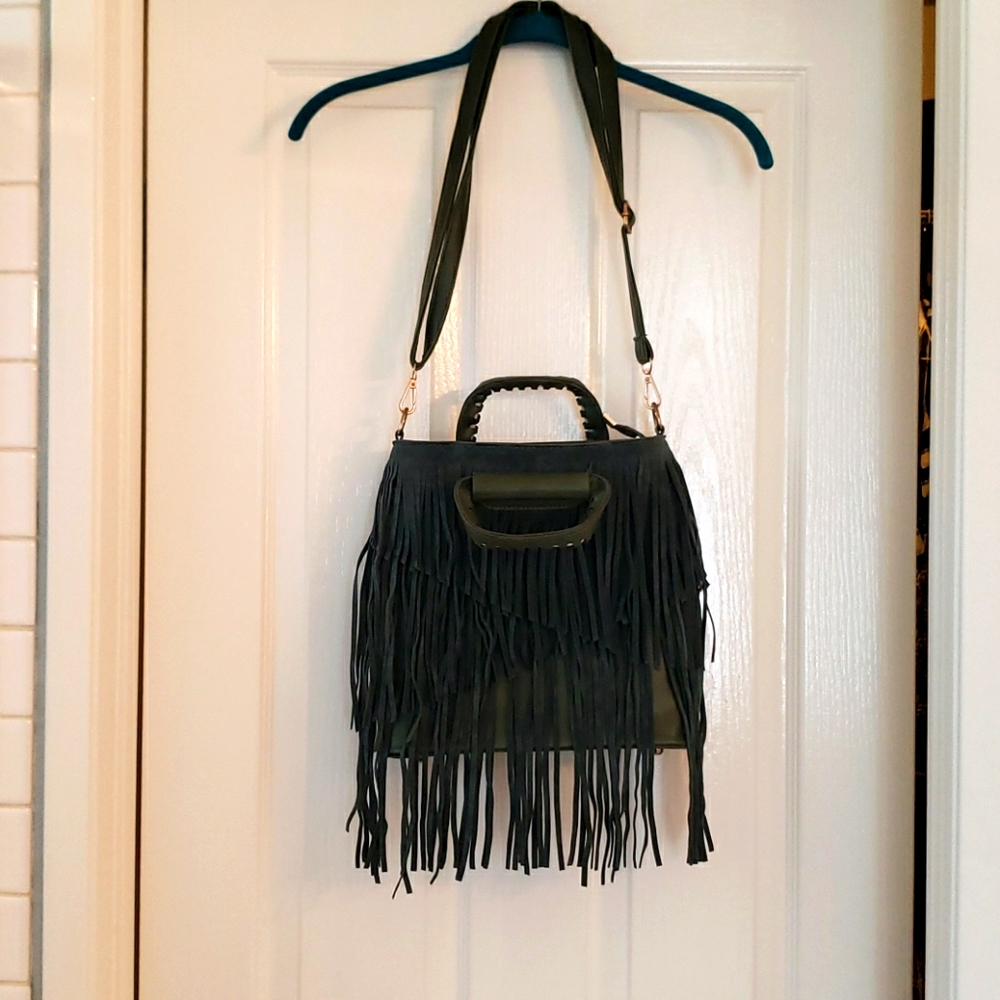 Faux Suede fringe/leather purse - Picture 3 of 17
